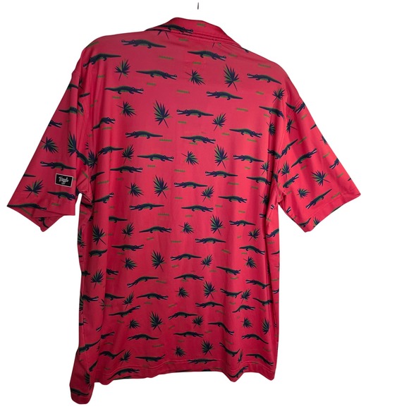 Waggle M"s XL Pink Alligator Palm Tree Golf Polo Shirt Unique Golf Outdoors Fun - Picture 3 of 16